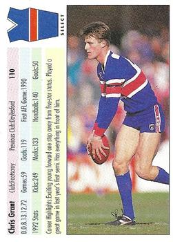 1993 Select AFL #110 Chris Grant Back
